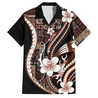Samoa Siapo Tribal Pattern Family Matching Puletasi and Hawaiian Shirt Brown Polynesian Plumeria Tapa Motif