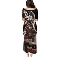 Samoa Siapo Tribal Pattern Family Matching Puletasi and Hawaiian Shirt Brown Polynesian Plumeria Tapa Motif