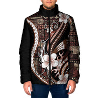 Samoa Siapo Tribal Pattern Padded Jacket Brown Polynesian Plumeria Tapa Motif