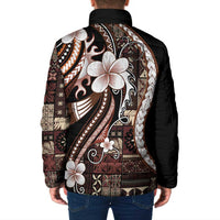Samoa Siapo Tribal Pattern Padded Jacket Brown Polynesian Plumeria Tapa Motif
