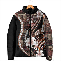 Samoa Siapo Tribal Pattern Padded Jacket Brown Polynesian Plumeria Tapa Motif