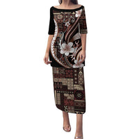 Samoa Siapo Tribal Pattern Puletasi Brown Polynesian Plumeria Tapa Motif
