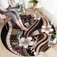 Samoa Siapo Tribal Pattern Round Carpet Brown Polynesian Plumeria Tapa Motif