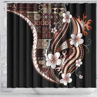 Samoa Siapo Tribal Pattern Shower Curtain Brown Polynesian Plumeria Tapa Motif