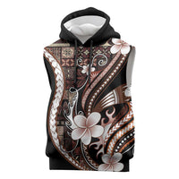 Samoa Siapo Tribal Pattern Sleeveless Hoodie Brown Polynesian Plumeria Tapa Motif