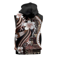 Samoa Siapo Tribal Pattern Sleeveless Hoodie Brown Polynesian Plumeria Tapa Motif