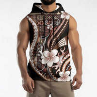 Samoa Siapo Tribal Pattern Sleeveless Hoodie Brown Polynesian Plumeria Tapa Motif