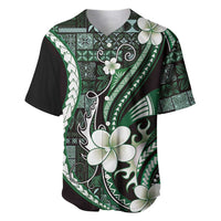Samoa Siapo Tribal Pattern Baseball Jersey Forest Green Polynesian Plumeria Tapa Motif