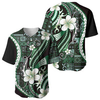 Samoa Siapo Tribal Pattern Baseball Jersey Forest Green Polynesian Plumeria Tapa Motif