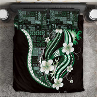 Samoa Siapo Tribal Pattern Bedding Set Forest Green Polynesian Plumeria Tapa Motif