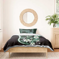 Samoa Siapo Tribal Pattern Bedding Set Forest Green Polynesian Plumeria Tapa Motif