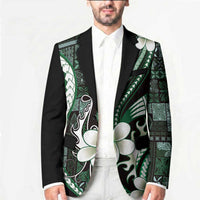 Samoa Siapo Tribal Pattern Blazer Forest Green Polynesian Plumeria Tapa Motif