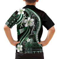 Samoa Siapo Tribal Pattern Family Matching Puletasi and Hawaiian Shirt Forest Green Polynesian Plumeria Tapa Motif