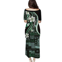 Samoa Siapo Tribal Pattern Family Matching Puletasi and Hawaiian Shirt Forest Green Polynesian Plumeria Tapa Motif
