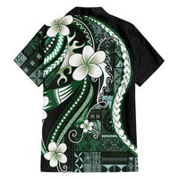 Samoa Siapo Tribal Pattern Family Matching Summer Maxi Dress and Hawaiian Shirt Forest Green Polynesian Plumeria Tapa Motif