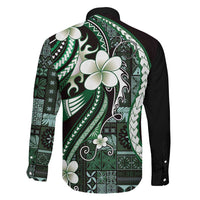 Samoa Siapo Tribal Pattern Family Matching Tank Maxi Dress and Hawaiian Shirt Forest Green Polynesian Plumeria Tapa Motif