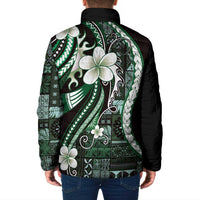 Samoa Siapo Tribal Pattern Padded Jacket Forest Green Polynesian Plumeria Tapa Motif