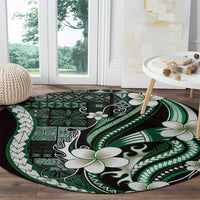 Samoa Siapo Tribal Pattern Round Carpet Forest Green Polynesian Plumeria Tapa Motif