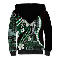Samoa Siapo Tribal Pattern Sherpa Hoodie Forest Green Polynesian Plumeria Tapa Motif