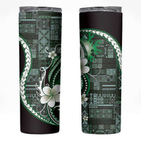 Samoa Siapo Tribal Pattern Skinny Tumbler Forest Green Polynesian Plumeria Tapa Motif