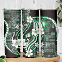 Samoa Siapo Tribal Pattern Skinny Tumbler Forest Green Polynesian Plumeria Tapa Motif