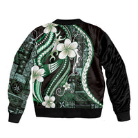 Samoa Siapo Tribal Pattern Sleeve Zip Bomber Jacket Forest Green Polynesian Plumeria Tapa Motif LT9 - Polynesian Pride