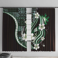 Samoa Siapo Tribal Pattern Window Curtain Forest Green Polynesian Plumeria Tapa Motif