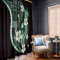 Samoa Siapo Tribal Pattern Window Curtain Forest Green Polynesian Plumeria Tapa Motif