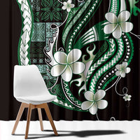 Samoa Siapo Tribal Pattern Window Curtain Forest Green Polynesian Plumeria Tapa Motif