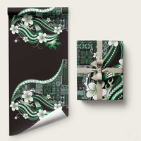 Samoa Siapo Tribal Pattern Wrapping Paper Forest Green Polynesian Plumeria Tapa Motif