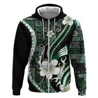 Samoa Siapo Tribal Pattern Zip Hoodie Forest Green Polynesian Plumeria Tapa Motif LT9 Zip Hoodie Green - Polynesian Pride