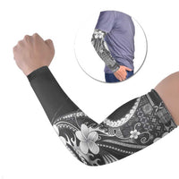 Samoa Siapo Tribal Pattern Arm Sleeves Light Gray Polynesian Plumeria Tapa Motif