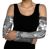 Samoa Siapo Tribal Pattern Arm Sleeves Light Gray Polynesian Plumeria Tapa Motif