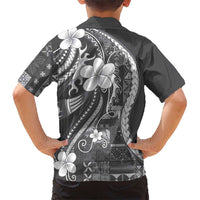 Samoa Siapo Tribal Pattern Family Matching Tank Maxi Dress and Hawaiian Shirt Light Gray Polynesian Plumeria Tapa Motif LT9 - Polynesian Pride
