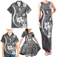 Samoa Siapo Tribal Pattern Family Matching Tank Maxi Dress and Hawaiian Shirt Light Gray Polynesian Plumeria Tapa Motif LT9 - Polynesian Pride