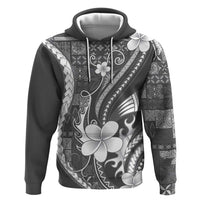 Samoa Siapo Tribal Pattern Hoodie Light Gray Polynesian Plumeria Tapa Motif LT9 Pullover Hoodie Gray - Polynesian Pride