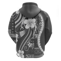 Samoa Siapo Tribal Pattern Hoodie Light Gray Polynesian Plumeria Tapa Motif LT9 - Polynesian Pride