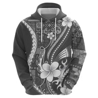 Samoa Siapo Tribal Pattern Hoodie Light Gray Polynesian Plumeria Tapa Motif LT9 - Polynesian Pride