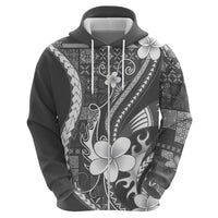 Samoa Siapo Tribal Pattern Hoodie Light Gray Polynesian Plumeria Tapa Motif LT9 - Polynesian Pride