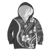Samoa Siapo Tribal Pattern Kid Hoodie Light Gray Polynesian Plumeria Tapa Motif LT9 Zip Hoodie Gray - Polynesian Pride
