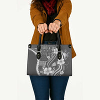 Samoa Siapo Tribal Pattern Leather Bag Light Gray Polynesian Plumeria Tapa Motif