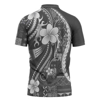 Samoa Siapo Tribal Pattern Zipper Polo Shirt Light Gray Polynesian Plumeria Tapa Motif