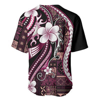 Samoa Siapo Tribal Pattern Baseball Jersey Violet Polynesian Plumeria Tapa Motif