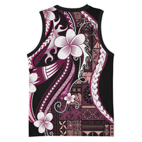 Samoa Siapo Tribal Pattern Basketball Jersey Violet Polynesian Plumeria Tapa Motif