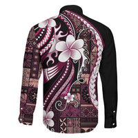 Samoa Siapo Tribal Pattern Family Matching Off Shoulder Maxi Dress and Hawaiian Shirt Violet Polynesian Plumeria Tapa Motif
