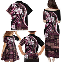 Samoa Siapo Tribal Pattern Family Matching Puletasi and Hawaiian Shirt Violet Polynesian Plumeria Tapa Motif