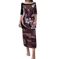 Samoa Siapo Tribal Pattern Family Matching Puletasi and Hawaiian Shirt Violet Polynesian Plumeria Tapa Motif