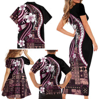 Samoa Siapo Tribal Pattern Family Matching Short Sleeve Bodycon Dress and Hawaiian Shirt Violet Polynesian Plumeria Tapa Motif