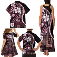 Samoa Siapo Tribal Pattern Family Matching Tank Maxi Dress and Hawaiian Shirt Violet Polynesian Plumeria Tapa Motif