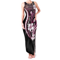 Samoa Siapo Tribal Pattern Family Matching Tank Maxi Dress and Hawaiian Shirt Violet Polynesian Plumeria Tapa Motif